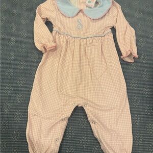 Pink Gingham Girl’s Romper Embroidered “S”